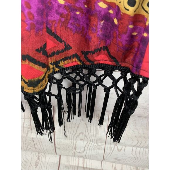 New Directions Kimono Womens Small Open Front Fringe‎ Pink/Black - Picture 5 of 6